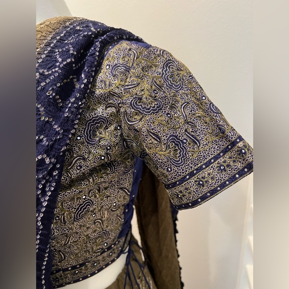 Bandhani Lehenga - blue and green, XS petite - Picture 7 of 12